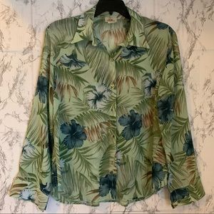 Tommy Bahama | Large | Light Green Hawaiian Polyester Buttonup Long Sleeve Shirt